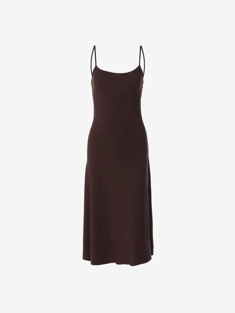 Women's Square-Neck Backless Bodycon Midi Slip Dress with Spaghetti Straps