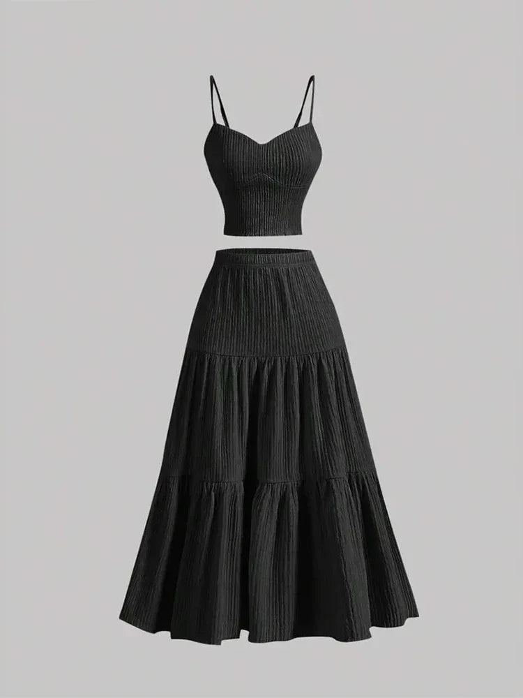 Women Sleeveless Pleated Maxi Skirt Set