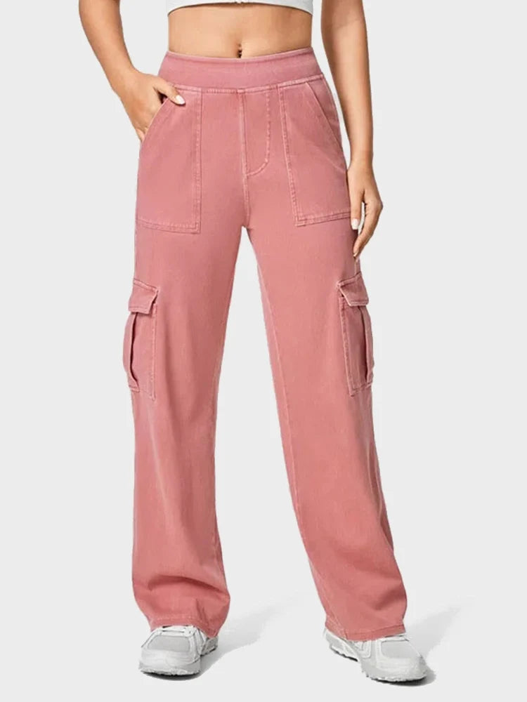 Mid Rise Pockets Straight Leg Casual Cargo Jeans