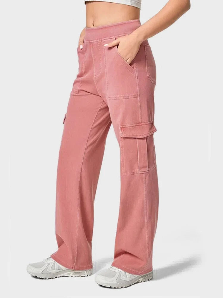 Mid Rise Pockets Straight Leg Casual Cargo Jeans