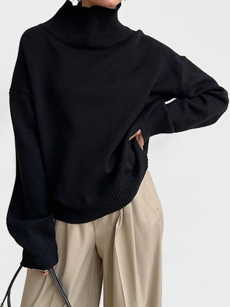 Womens Turtleneck  Long Sleeve Oversized  Knit Pullover Sweater