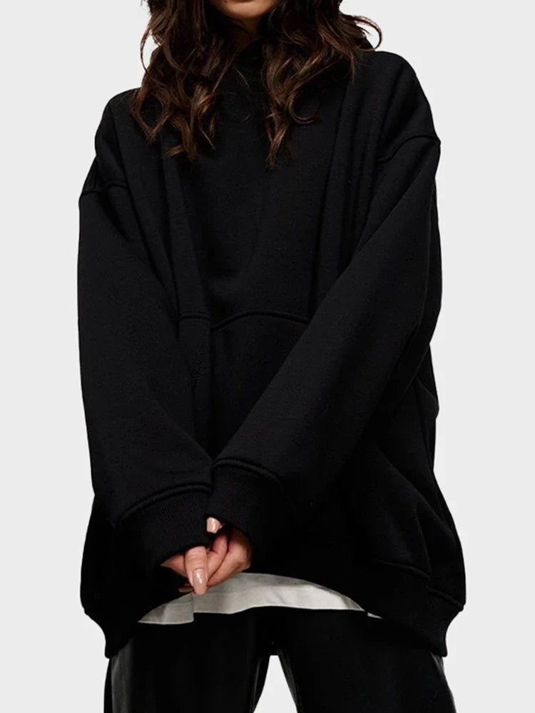 Women Cotton Oversized Sweatshirts Autumn Thick Warm Fleece Loose Solid Pullover Hoodies