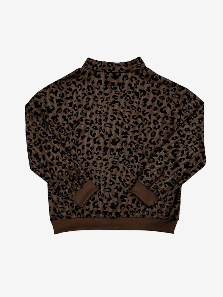 Oversized Leopard Half Zip Drop Shoulder Sweatshirt