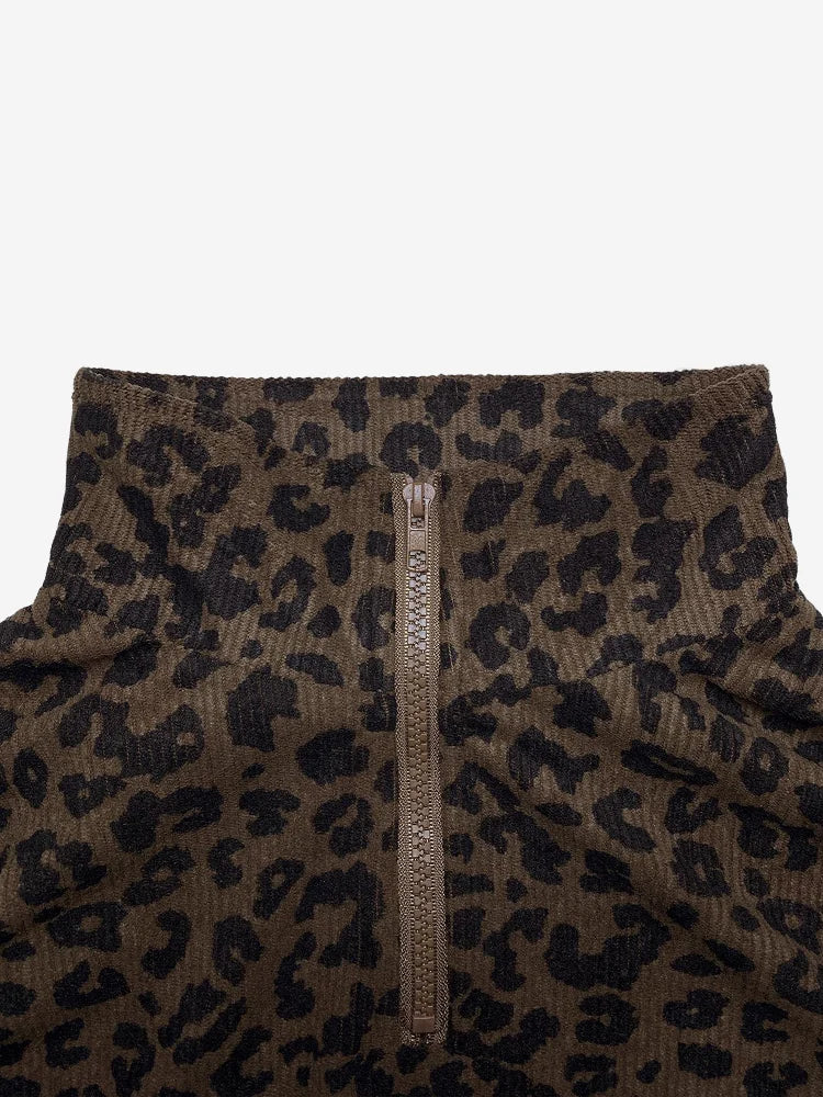 Oversized Leopard Half Zip Drop Shoulder Sweatshirt