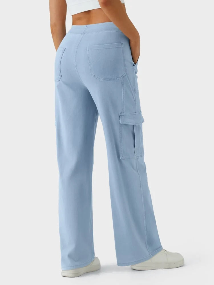 Mid Rise Pockets Straight Leg Casual Cargo Jeans