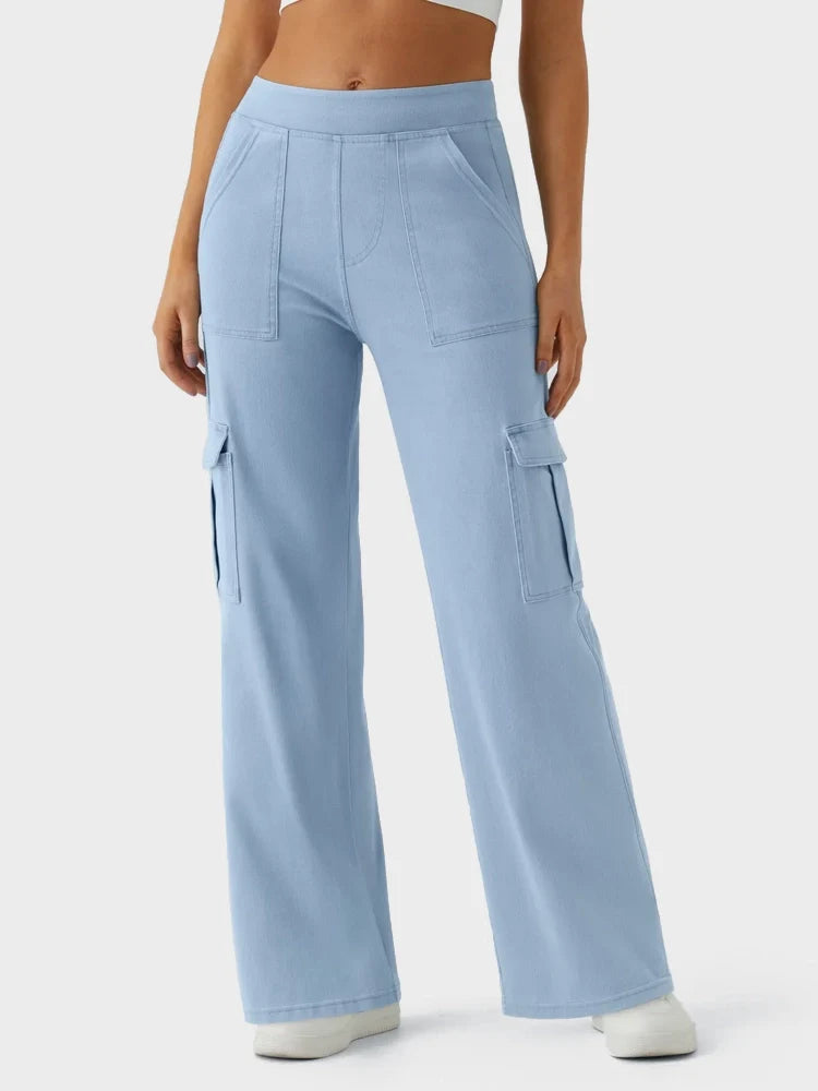 Mid Rise Pockets Straight Leg Casual Cargo Jeans