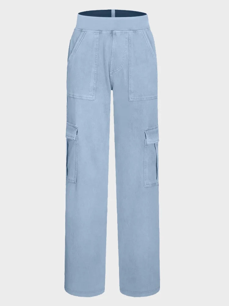 Mid Rise Pockets Straight Leg Casual Cargo Jeans