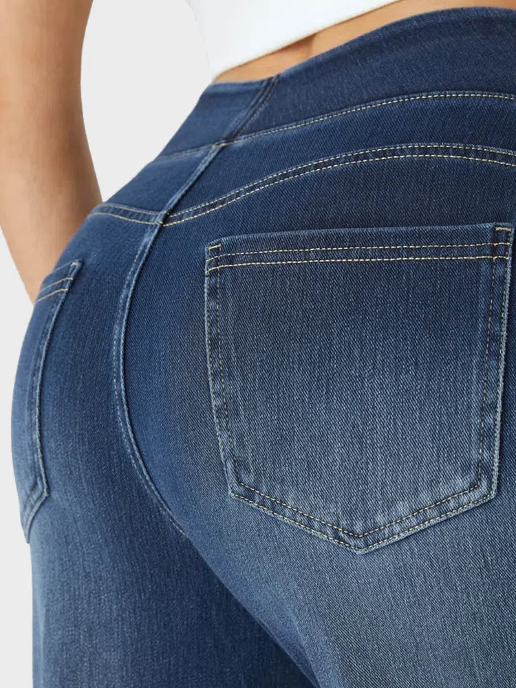 High Waisted Pockets Baggy Wide Leg Washed Casual Jeans