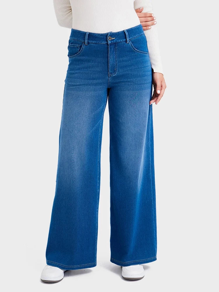 High-Waisted Stretch Wide-Leg Jeans