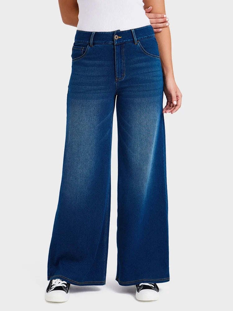 High-Waisted Stretch Wide-Leg Jeans