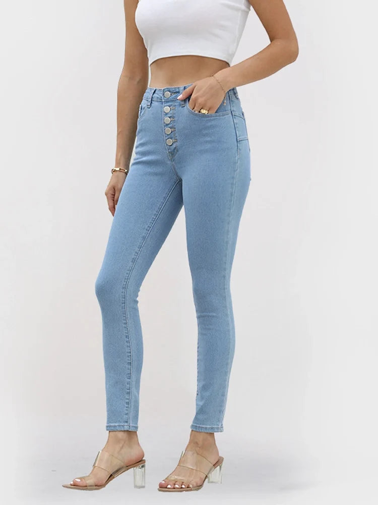 High-Waisted Elastic Butt-Lifting Skinny Jeans