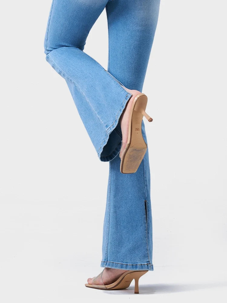 Women's Retro Flare Jeans - Distressed High Waisted Bootcut Bell Bottoms, Slim Fit Stretch Denim Pants