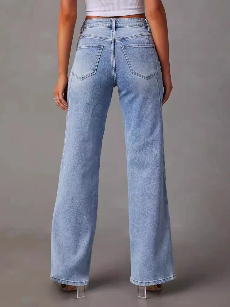 Fashion Front Seam High-Waisted Stretch Straight Leg Jeans