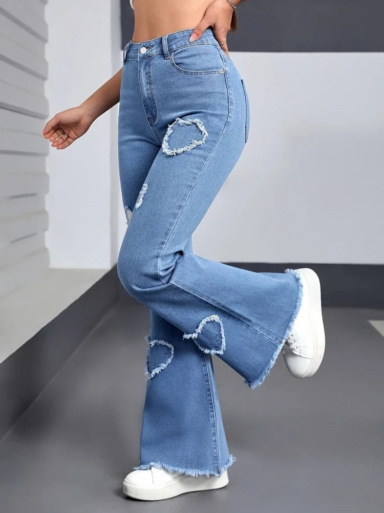 Stretchy Ripped High-Waist Flare Jeans