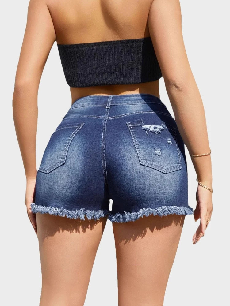 Frayed Hem Ripped Denim Shorts