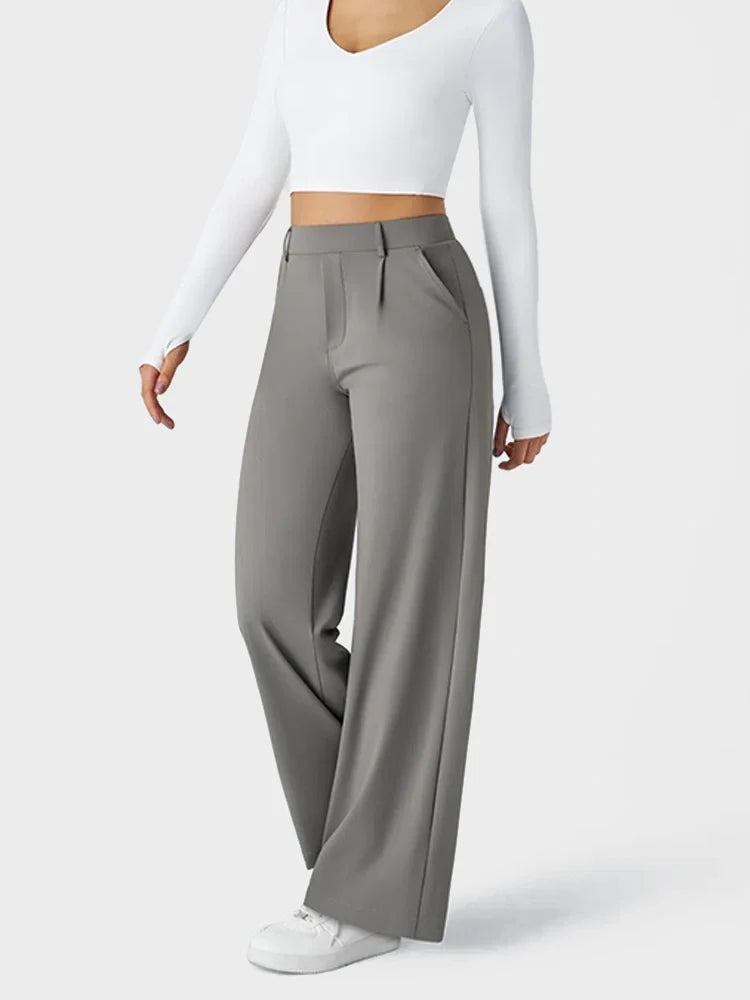 High Waisted Pocket Straight Leg Work Pants