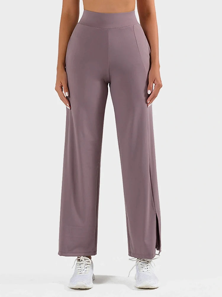 High Waisted Split Hem Wide Leg Yoga Pants