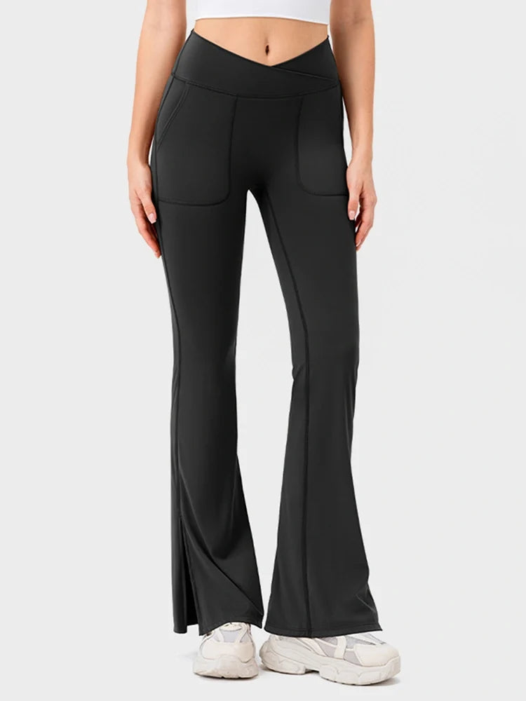 Womens Flare Leggings with Slit Hem High Waist Bootcut Yoga Pants Workout Tummy Control Flared