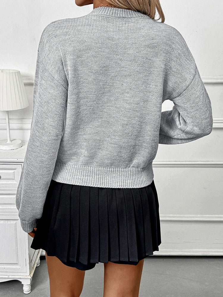 Women's 3D Floral Sweater Crew Neck Long Sleeve Pullover Tops
