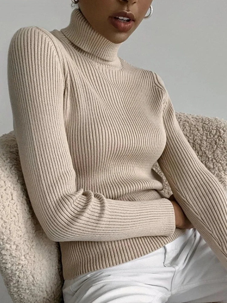 Women's Ribbed Turtleneck Sweater Long Sleeve