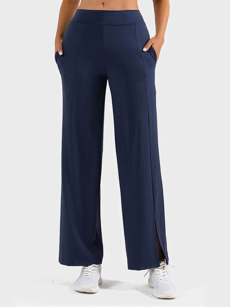 High Waisted Split Hem Wide Leg Yoga Pants