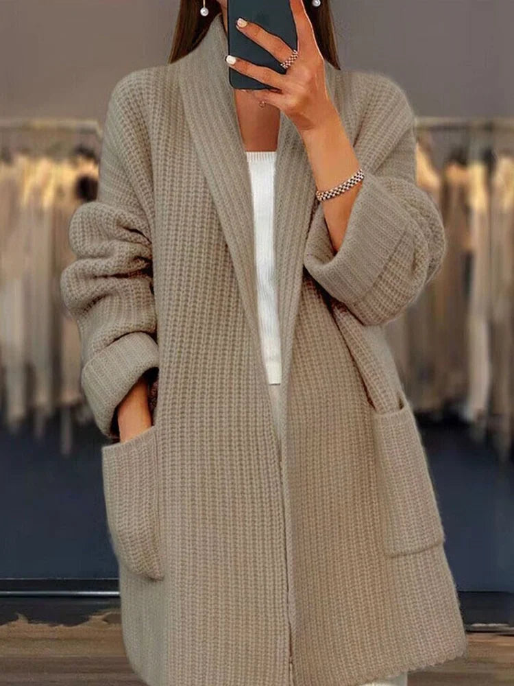 Women's  Open Front Oversized Button V Neck Loose Soft Knit Cardigan Outwear