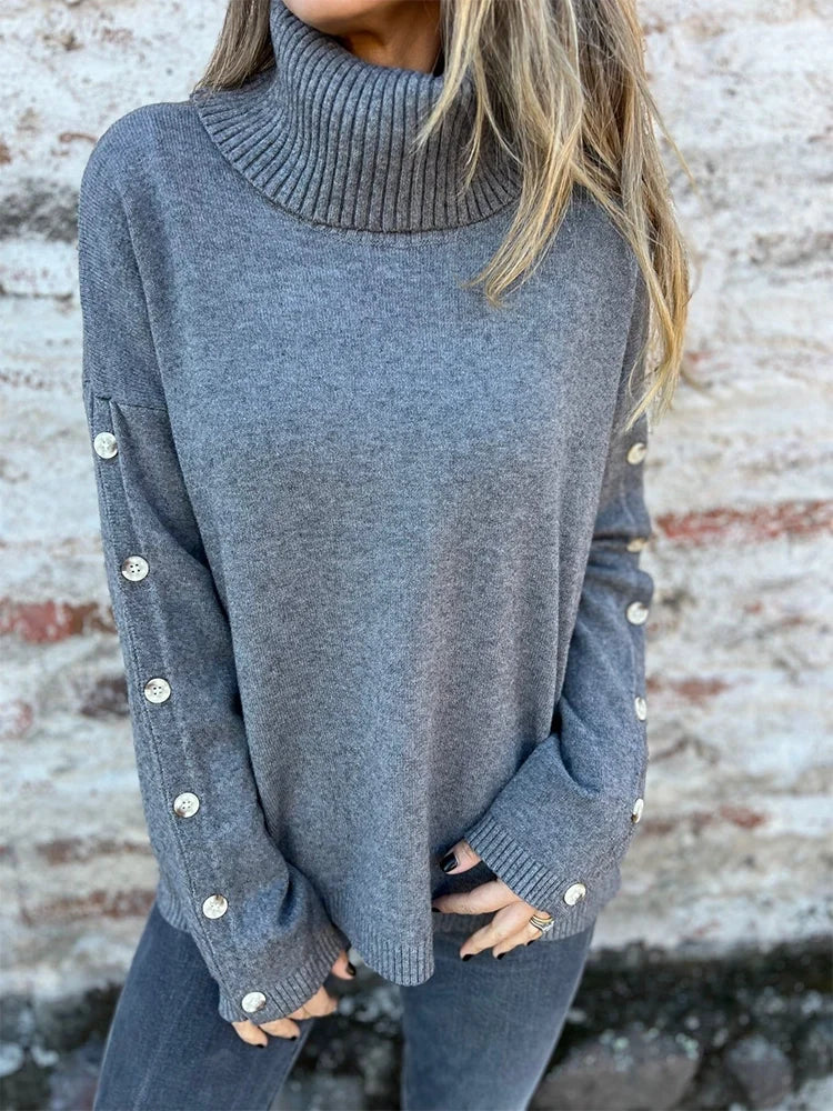 Women's Casual Turtleneck Button Sweater