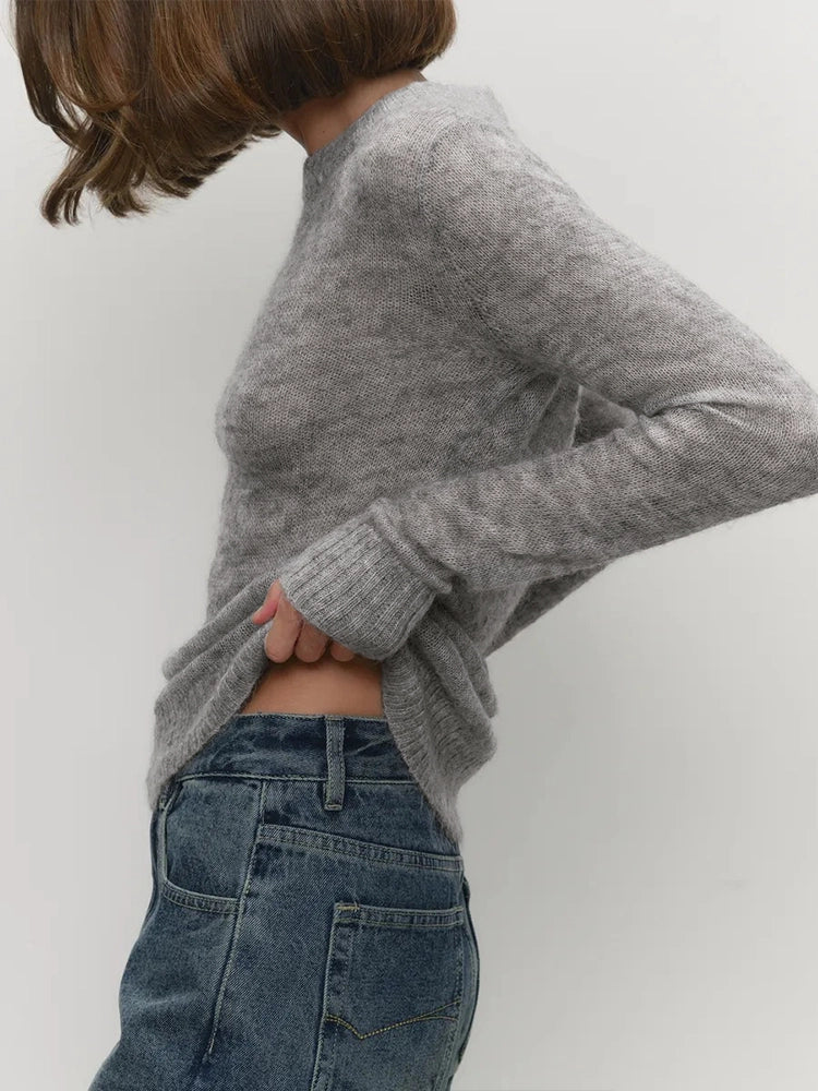 women's Lightweight Knitted Mohair Sweater Boat Neck Sheer