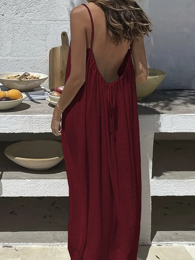 Women's Solid Color Backless Cami Dress