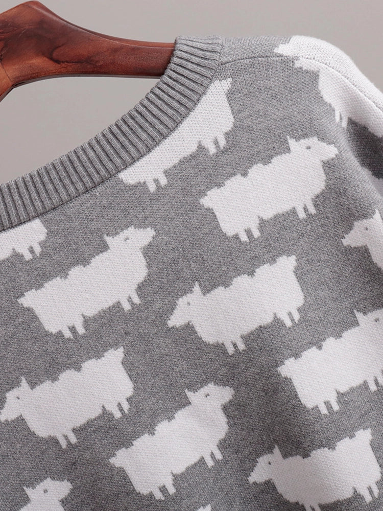 Women's Crew Neck oversize Alpaca Print Sweater