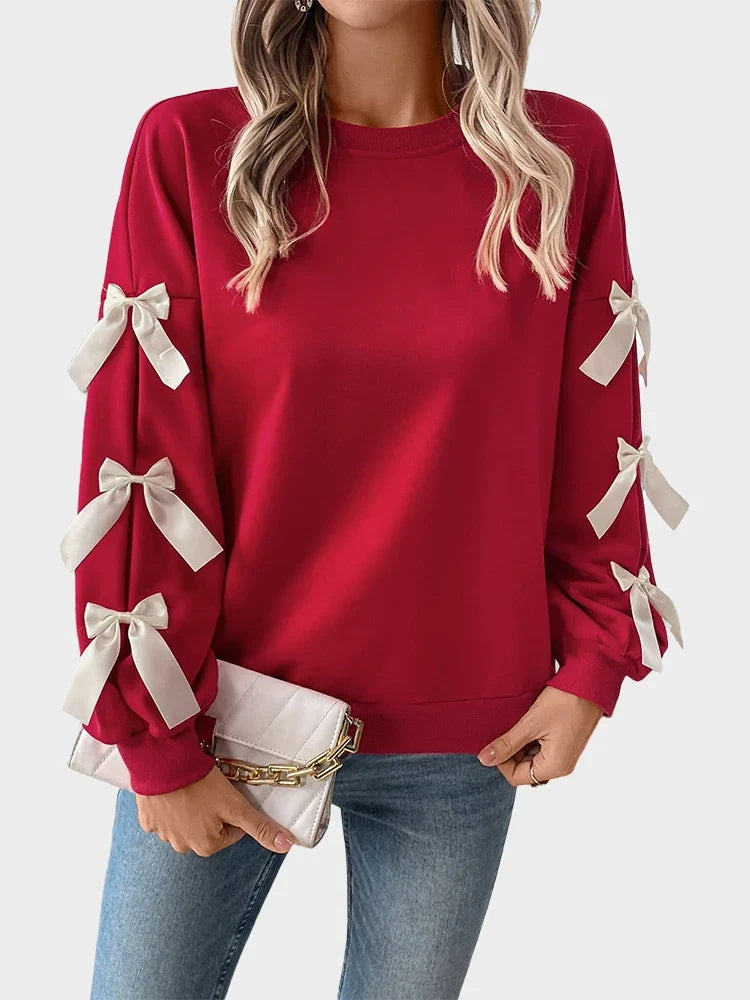 Women's round neck Christmas Sweatshirts with bow