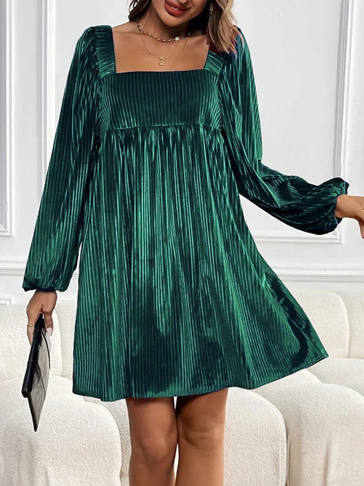 Women Long Sleeve Backless Velvet Mini Dress