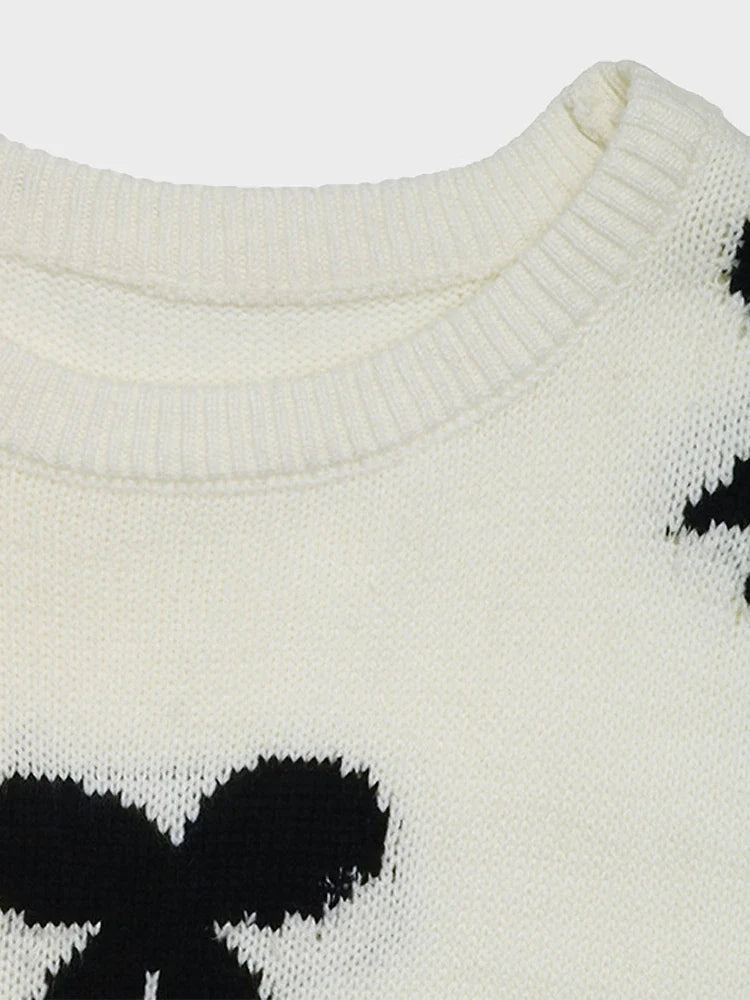 Women's Bow Print Sweaters round neck Lightweight Sweater Pullovers Knit Top