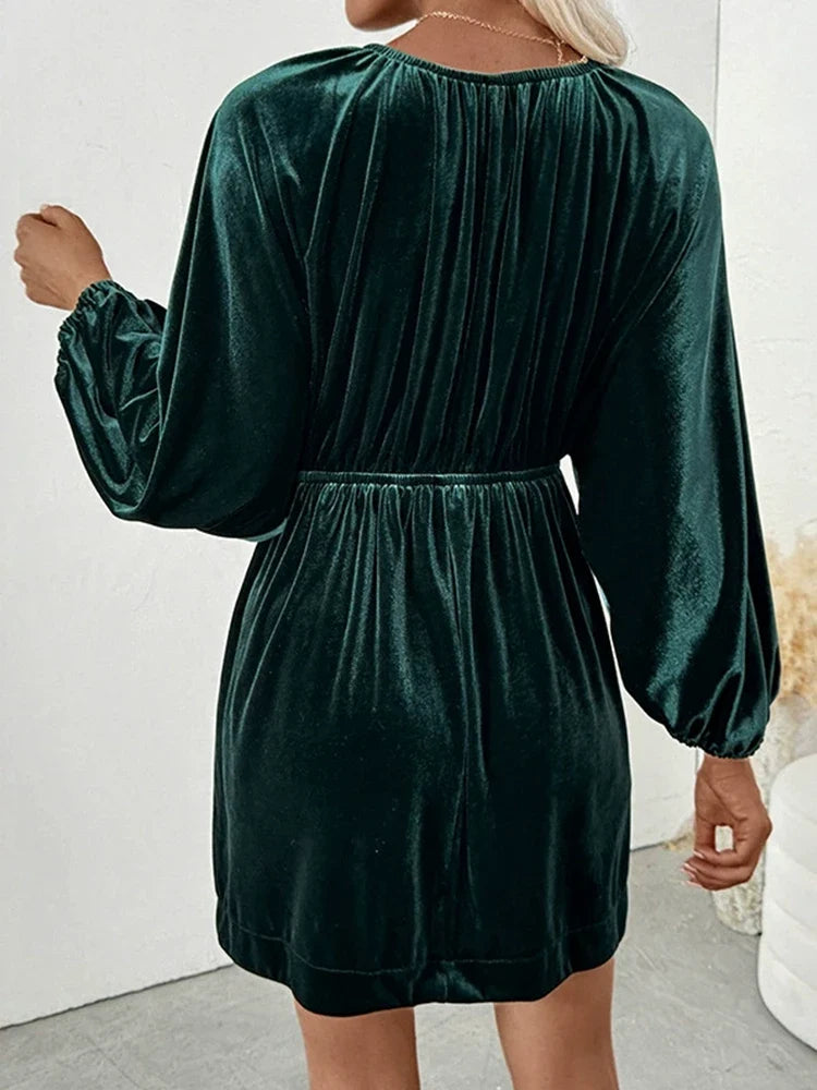 Women’s Deep V-Neck Velvet Dress