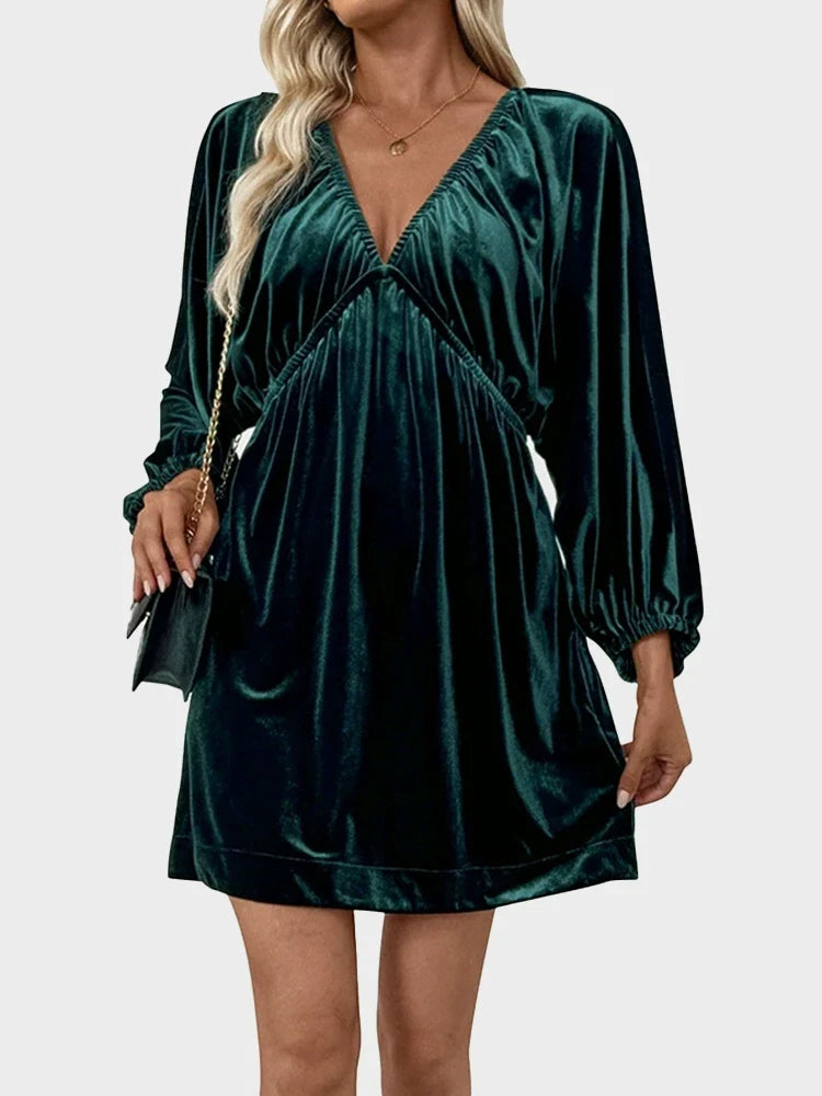 Women’s Deep V-Neck Velvet Dress