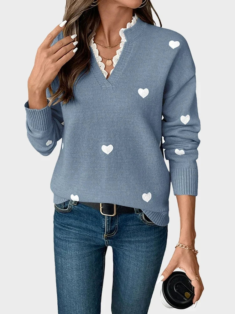 Women’s V-Neck Heart Knit Sweater