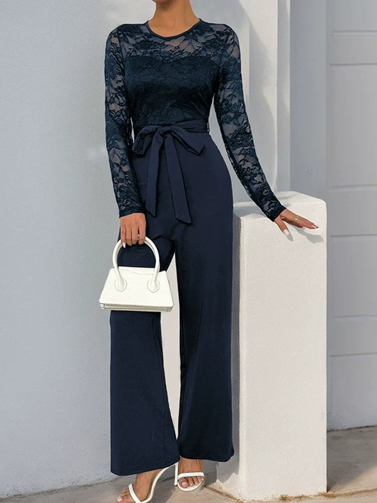 Women's Solid Color Lace-Up Jumpsuit