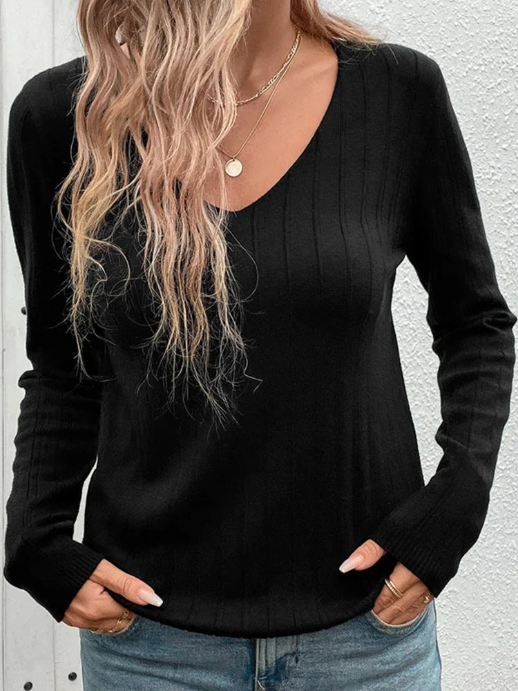 Women's Fall Sweaters V Neck Knit Pullovers