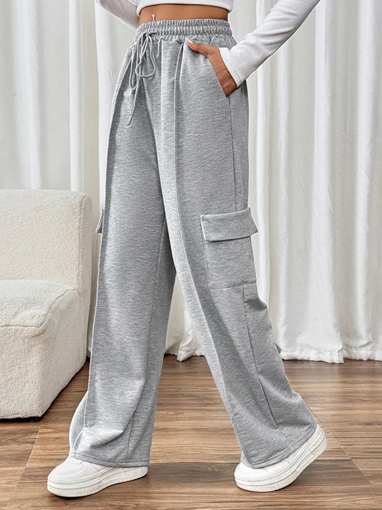 Women Casual Baggy Stretchy High Waisted Wide Leg