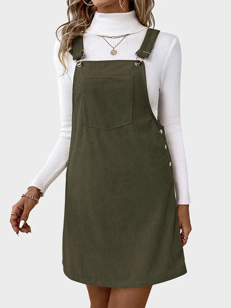 Women's Cute Corduroy Overall Bib Pinafore Suspender Dress
