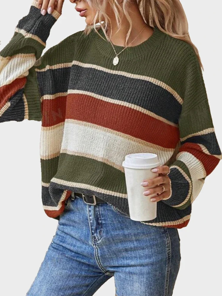 Classic Striped Long Sleeve Crewneck Sweater