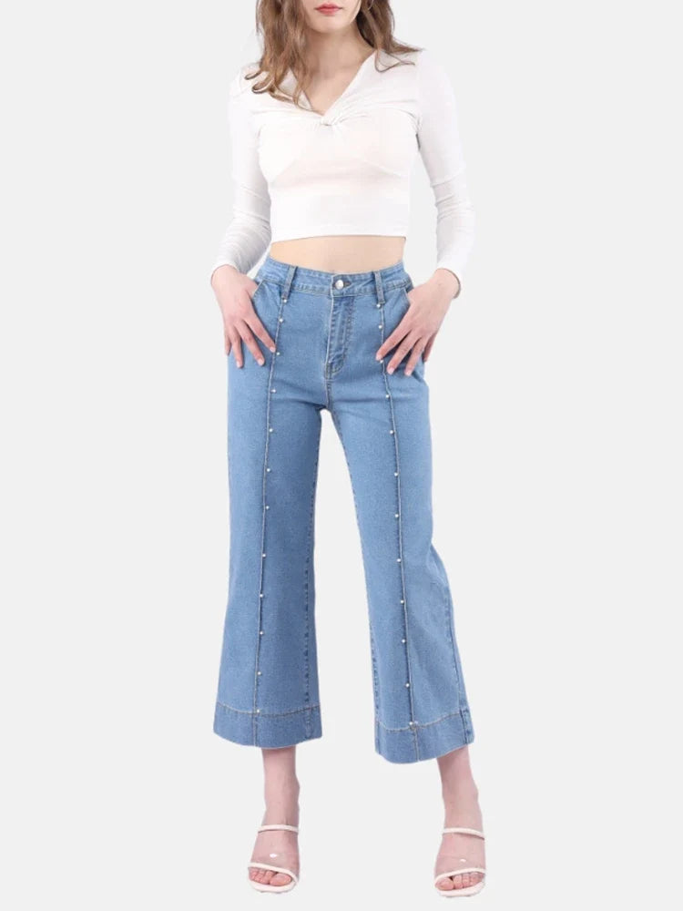 Womens High Waisted Cropped Straight Leg Jeans