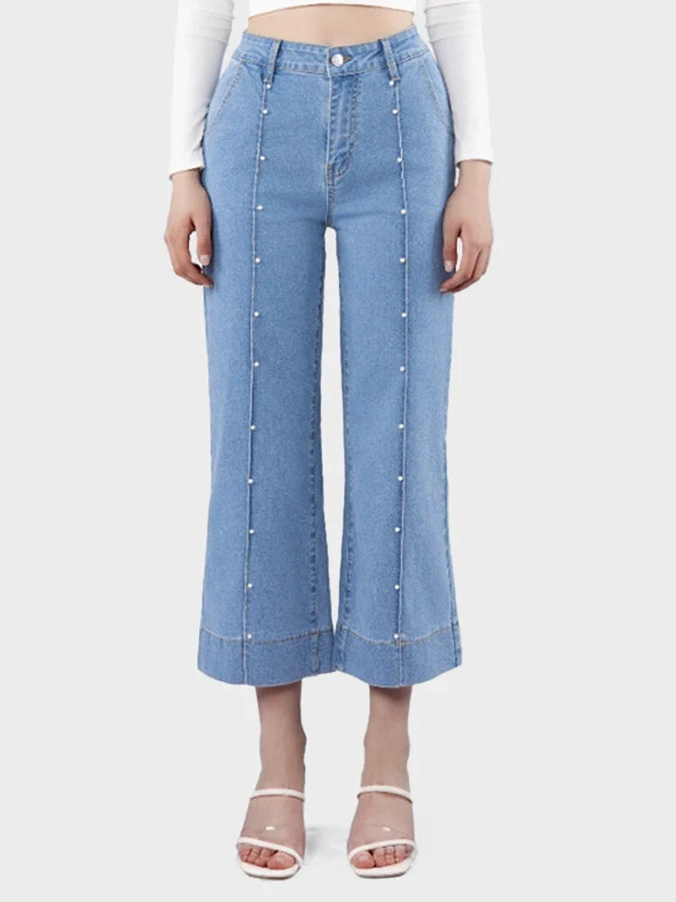 Womens High Waisted Cropped Straight Leg Jeans
