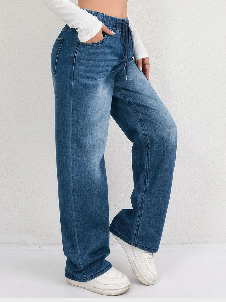 Women's Drawstring Wide Leg Jeans
