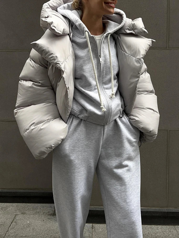 Womens Warm Hooded Bubble Puffer Jacket