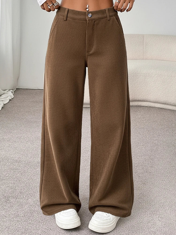 Womens Corduroy Pants Wide Leg High Waist Loose Trousers with Pockets