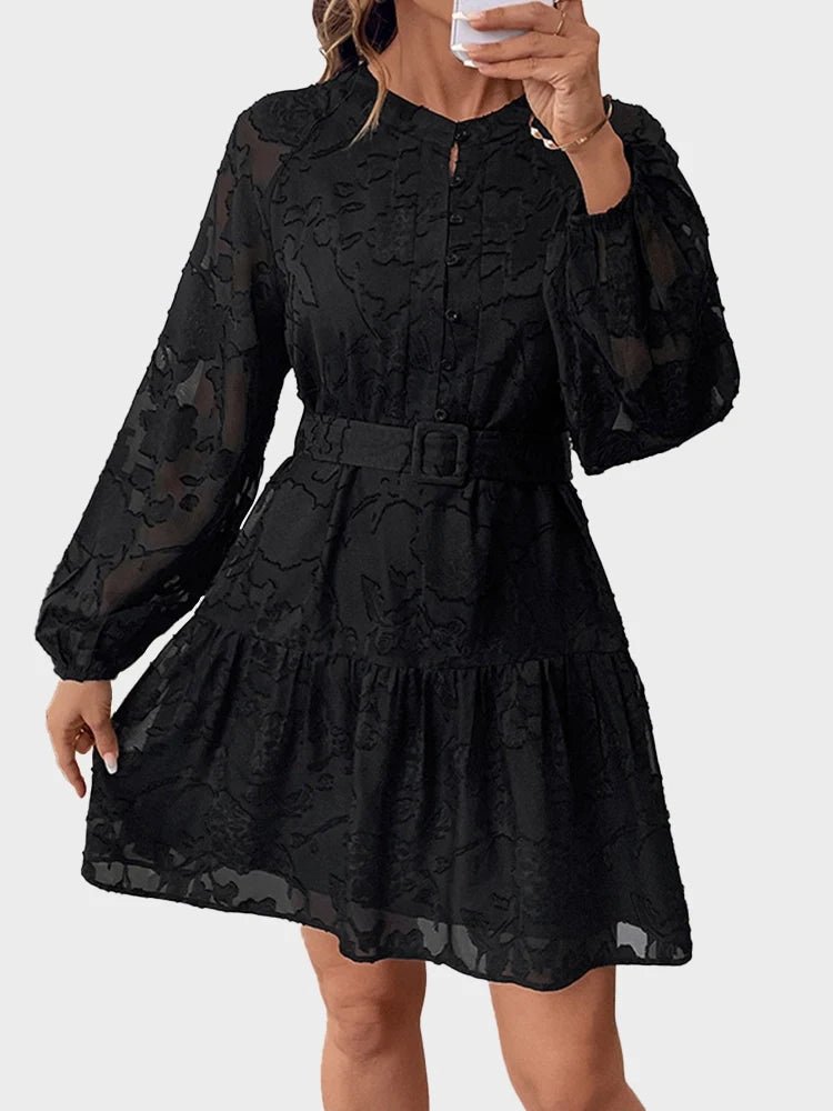 Women's Floral Jacquard Mesh Gothic Dress