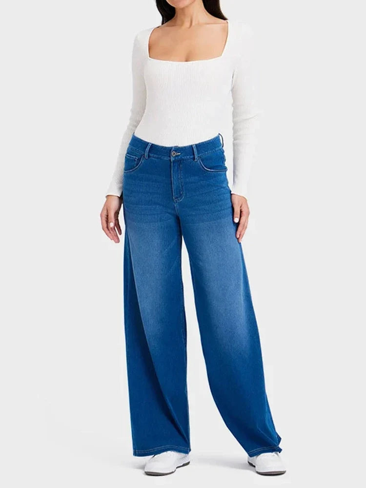 High-Waisted Stretch Wide-Leg Jeans