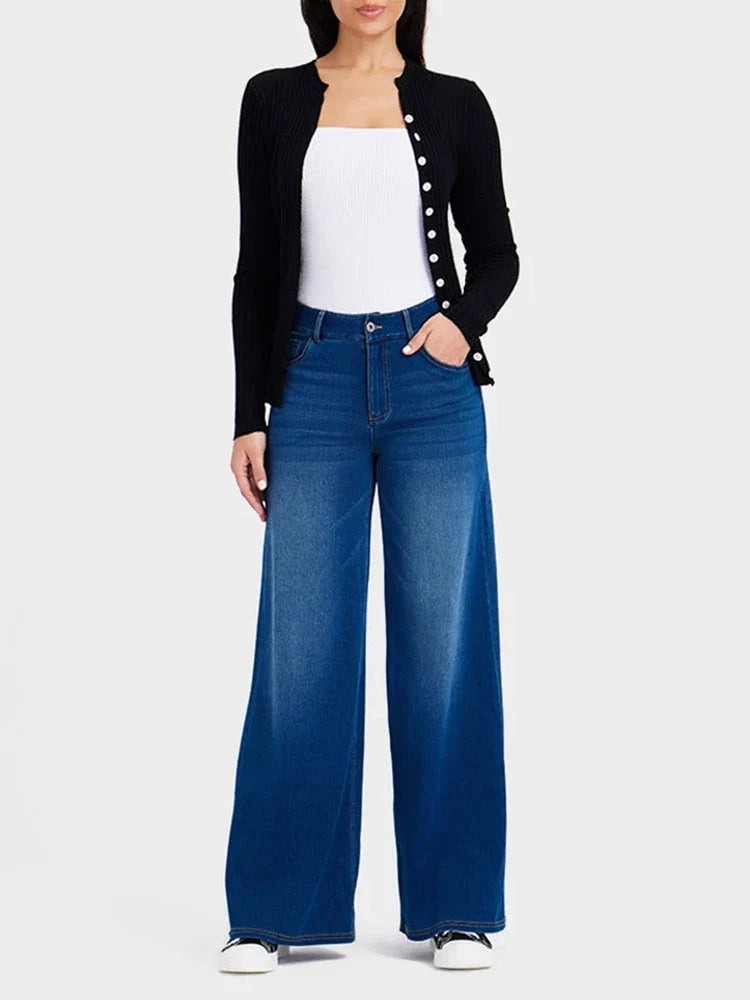 High-Waisted Stretch Wide-Leg Jeans