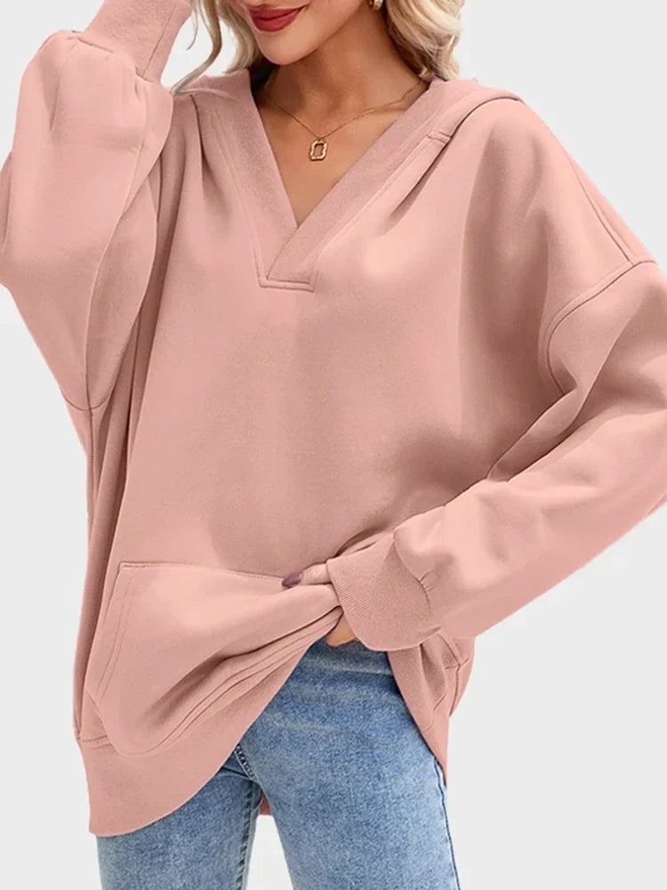 Women's Oversized Hoodies V Neck Pullover  Sweatshirt with Pocket